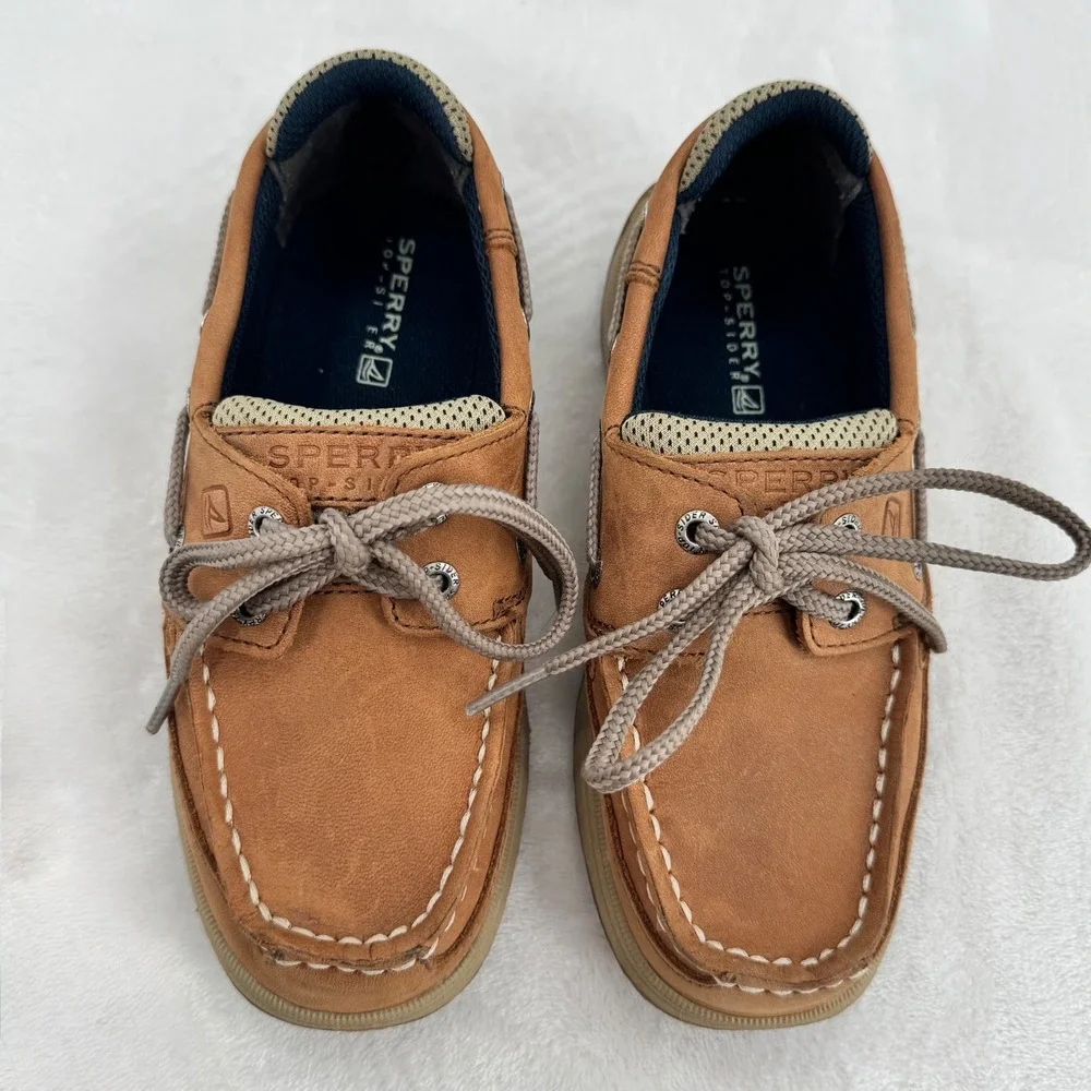 Sperry Top-Sider Lanyard Boat Shoes Boys Sz 13 Tan Tie Leather Moccasin Loafers